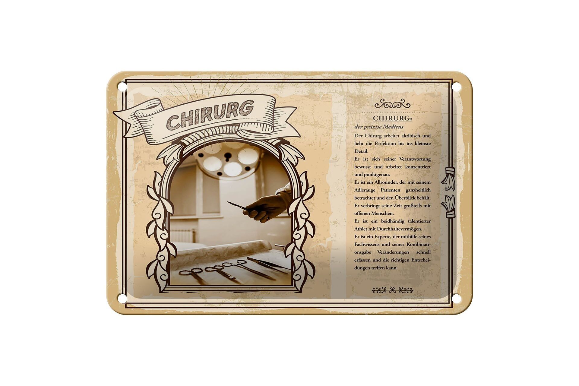 Cartel de chapa profesiones 18x12cm cirujano médico preciso signo de perfección