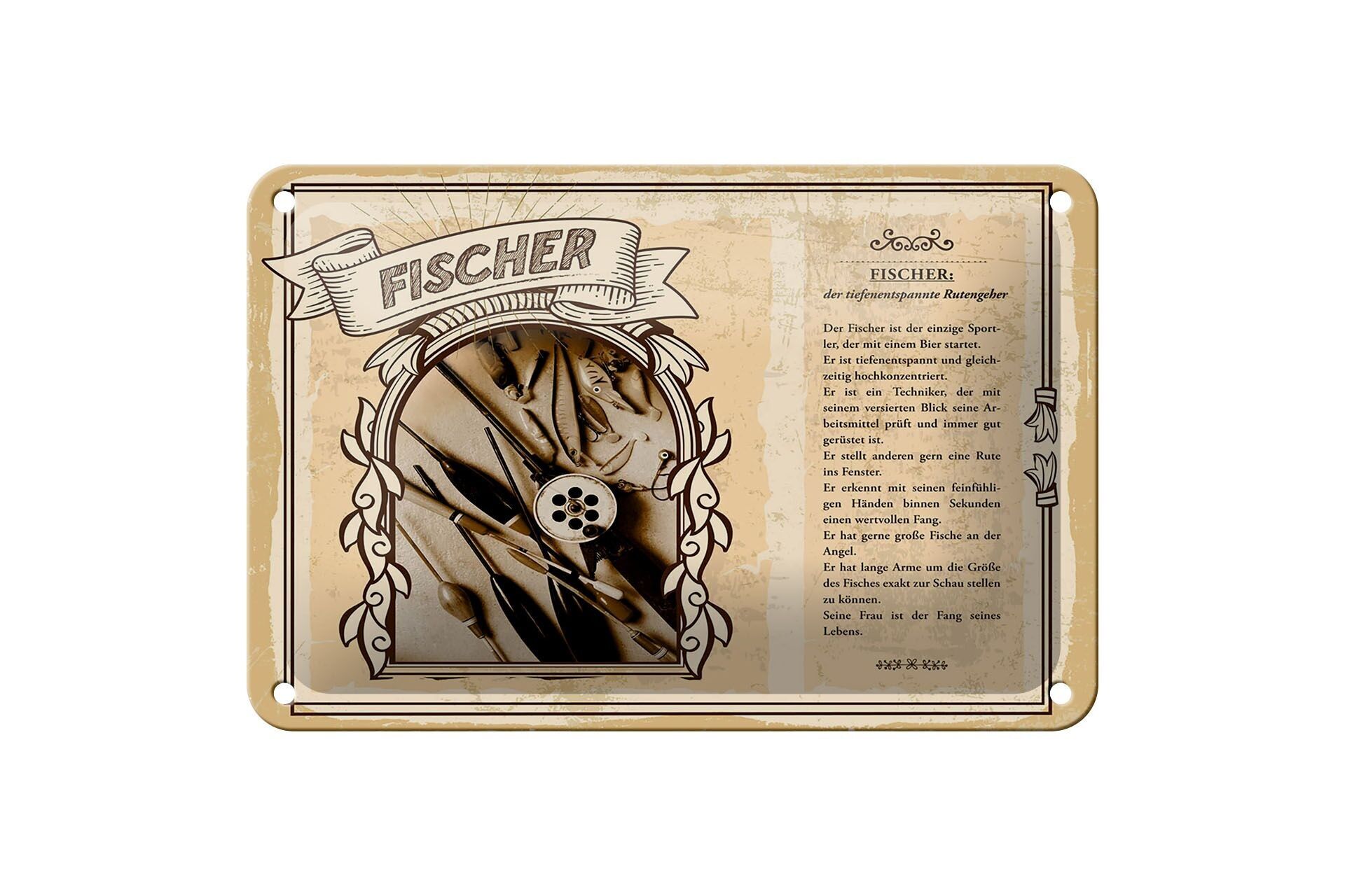 Targa in metallo professioni 18x12 cm canna da pescatore donatore prezioso cartello di cattura