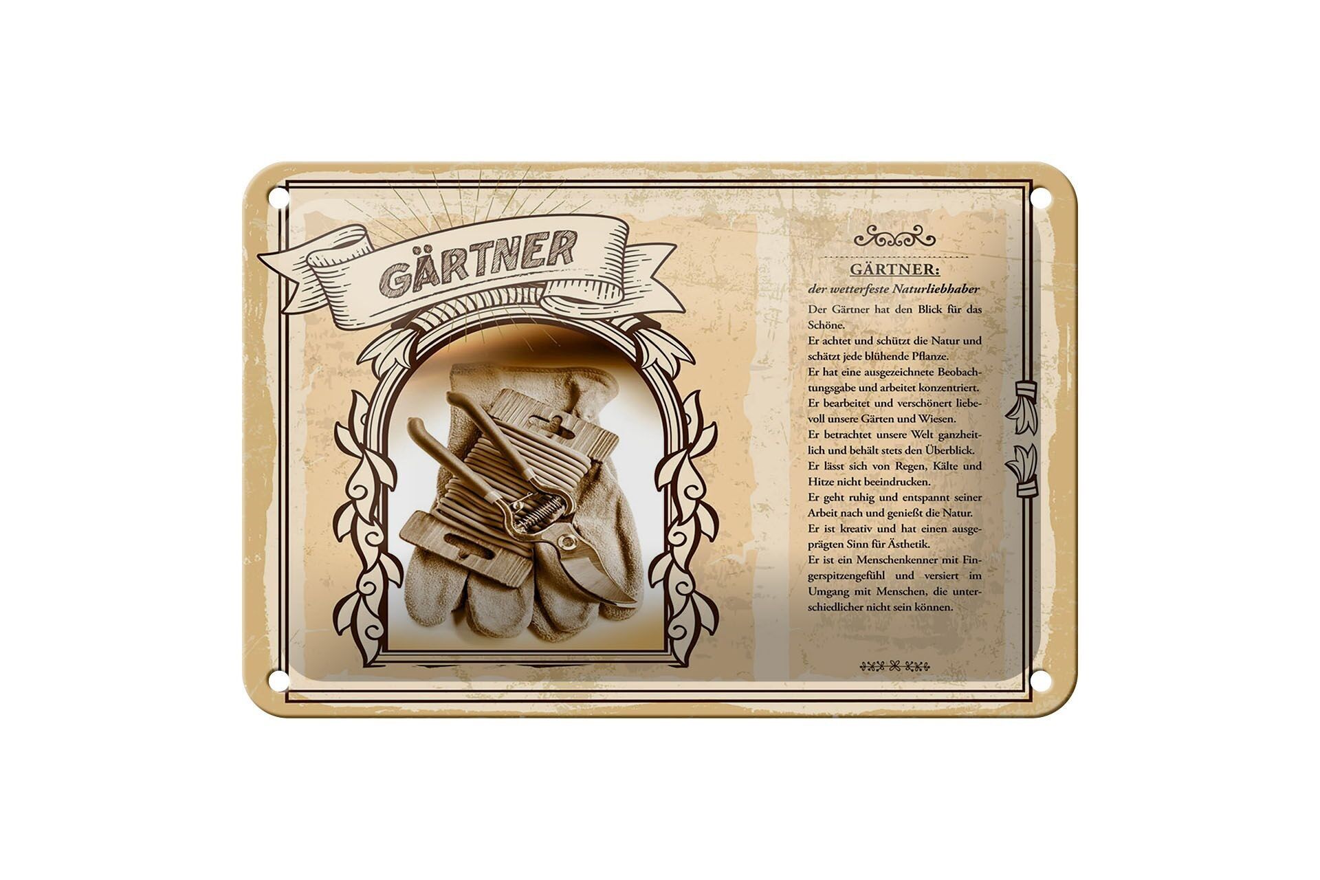 Targa in metallo Professioni 18x12 cm Giardiniere, resistente alle intemperie, amante della natura