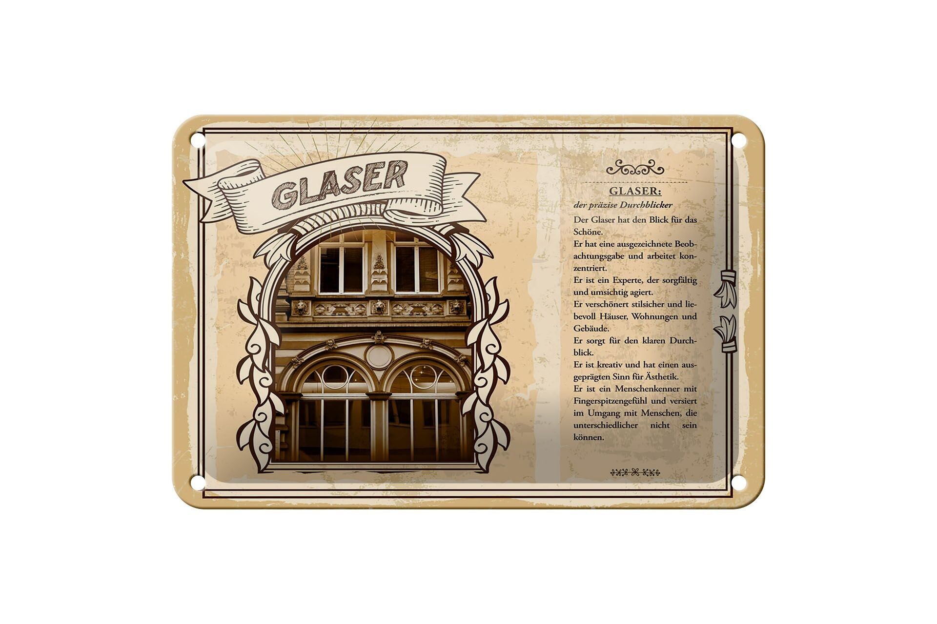 Blechschild Berufe 18x12cm Glaser präziser Durchblicker Dekoration
