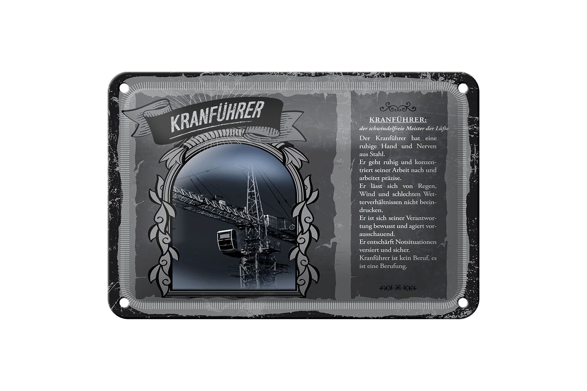 Plaque en tôle métiers 18x12cm grutier maître du ciel décoration