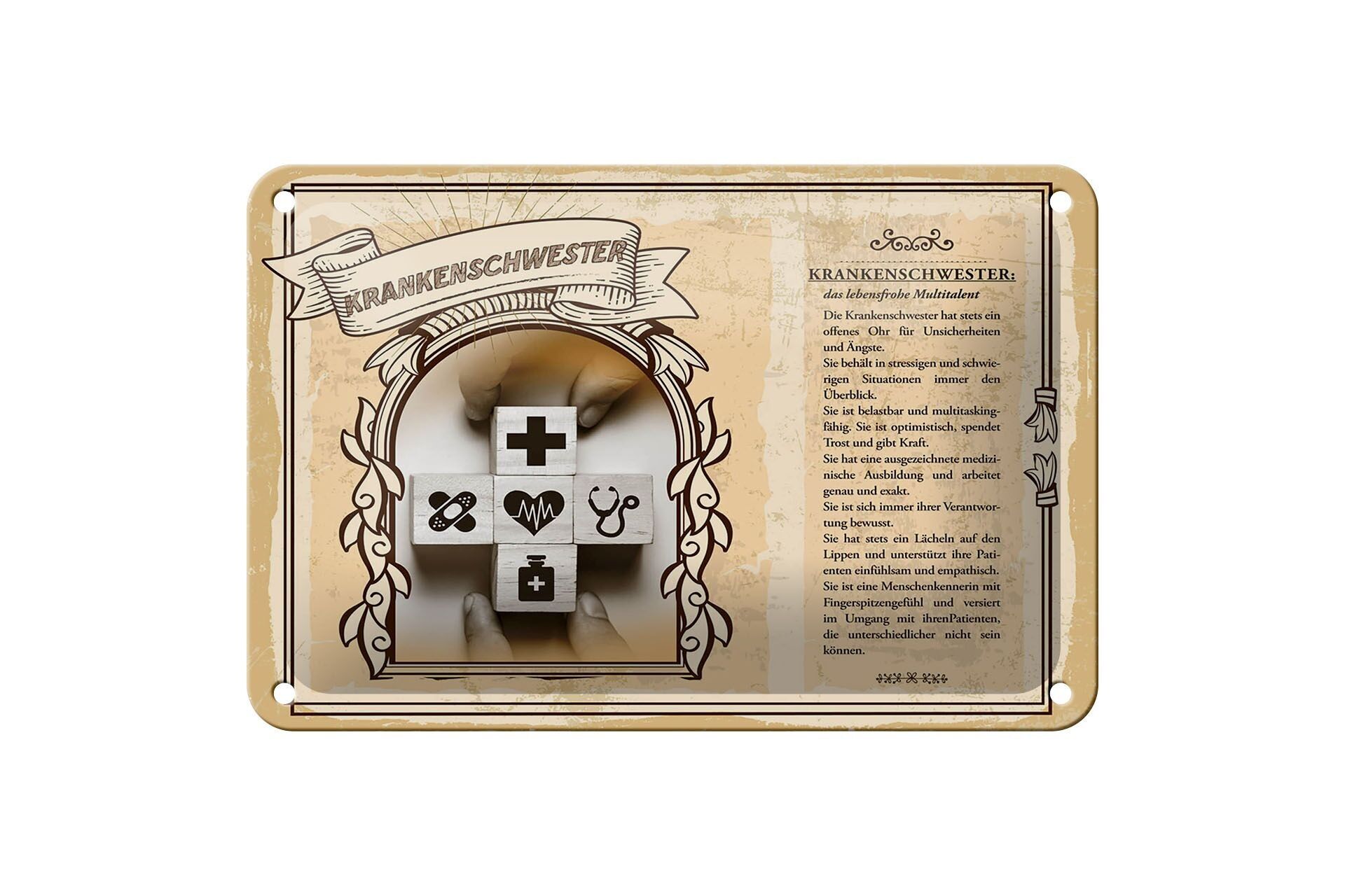 Targa in metallo Professioni 18x12 cm Infermiera Forza Consolazione Coraggio