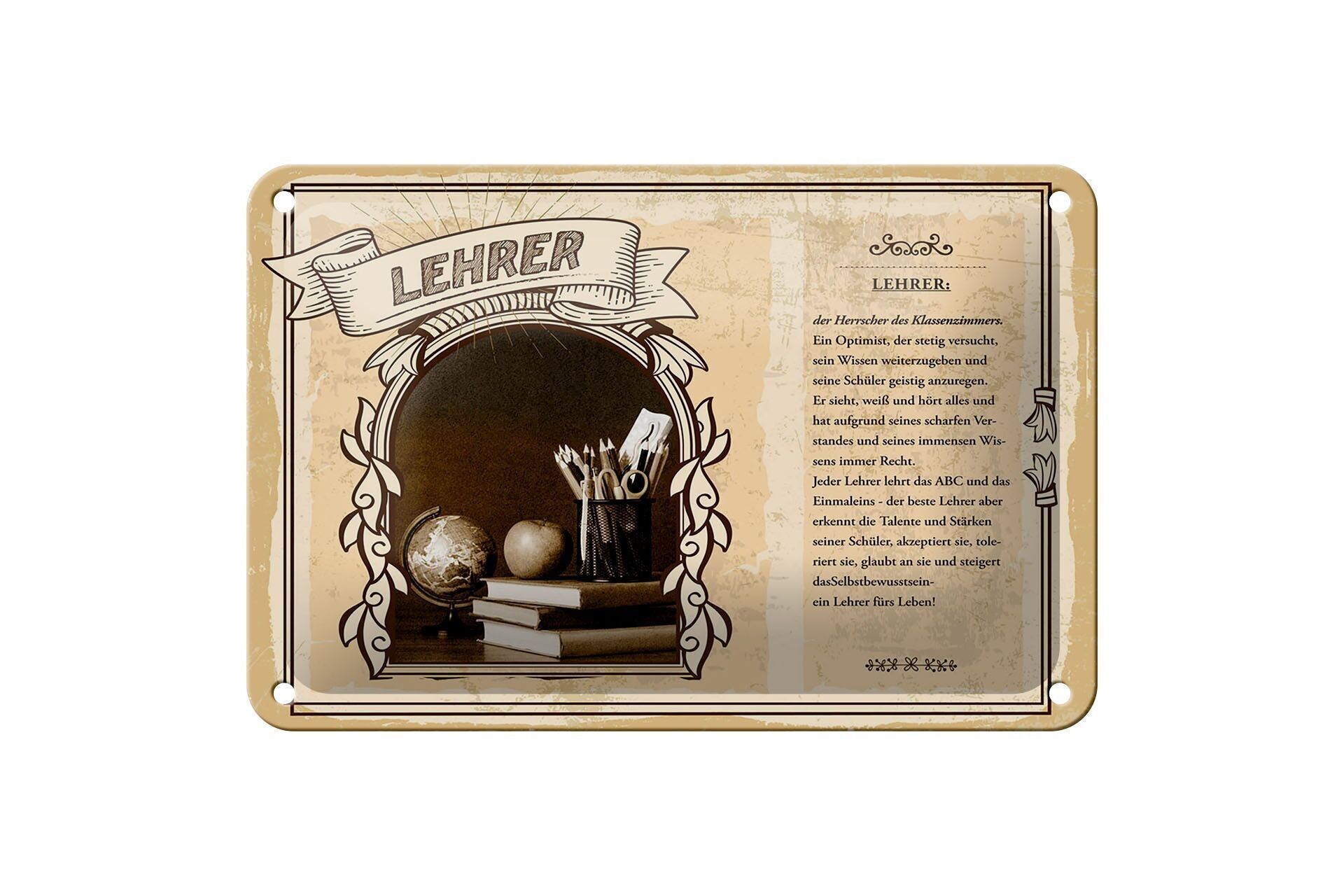 Targa in metallo Professioni 18x12 cm Insegnante Righello Cartello per aula