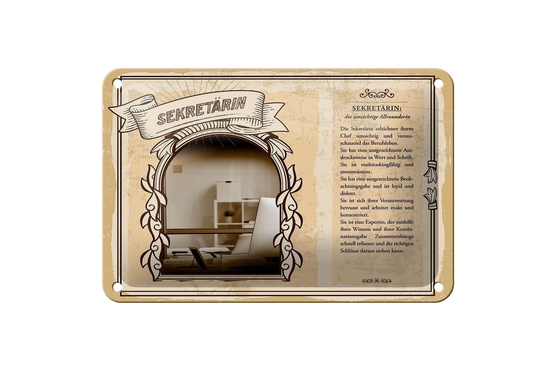 Targa in metallo professioni 18x12 cm segretaria abilità di osservazione capo segno