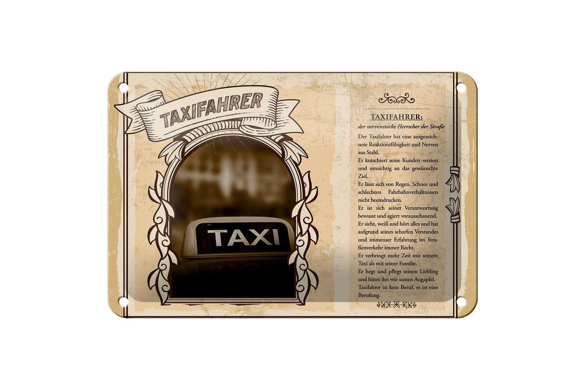 Cartel de chapa profesiones taxista nervios de acero 18x12cm decoración