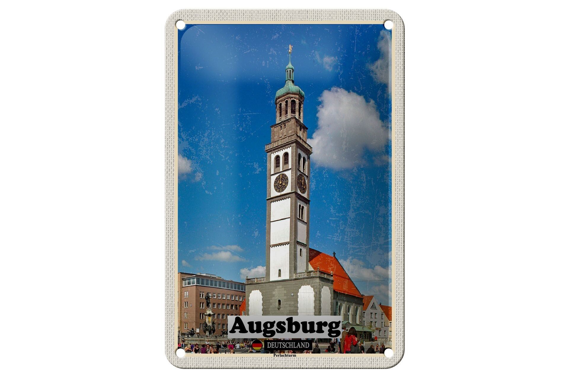 Targa in metallo città Augsburg Germania Perlachturm 12x18 cm