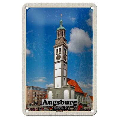 Cartel de chapa ciudades Augsburgo Alemania Perlachturm cartel de 12x18cm
