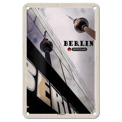Cartel de chapa con ciudades, torre de televisión de Berlín, Alemania, 12x18cm