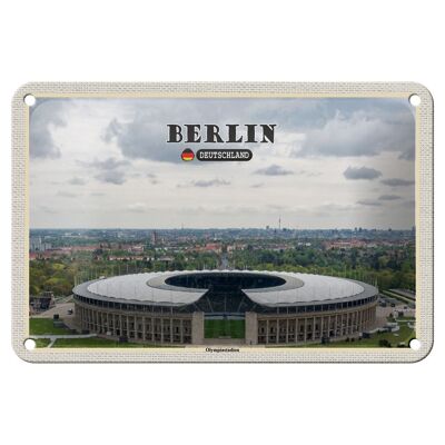 Cartel de chapa con ciudades, estadio olímpico de Berlín, Alemania, 18x12cm