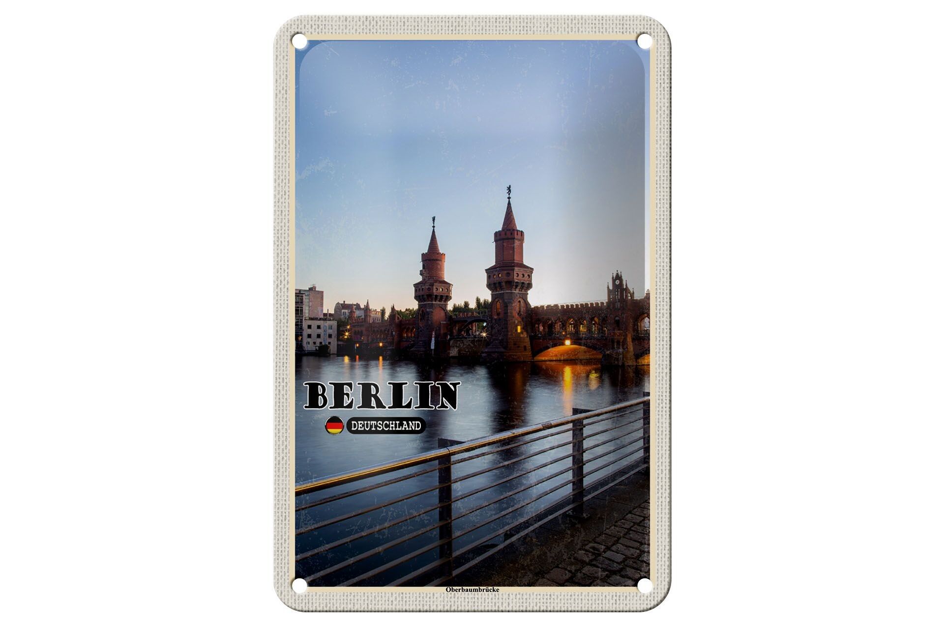 Cartel de chapa ciudades Berlín Oberbaumbrücke arquitectura 12x18cm signo