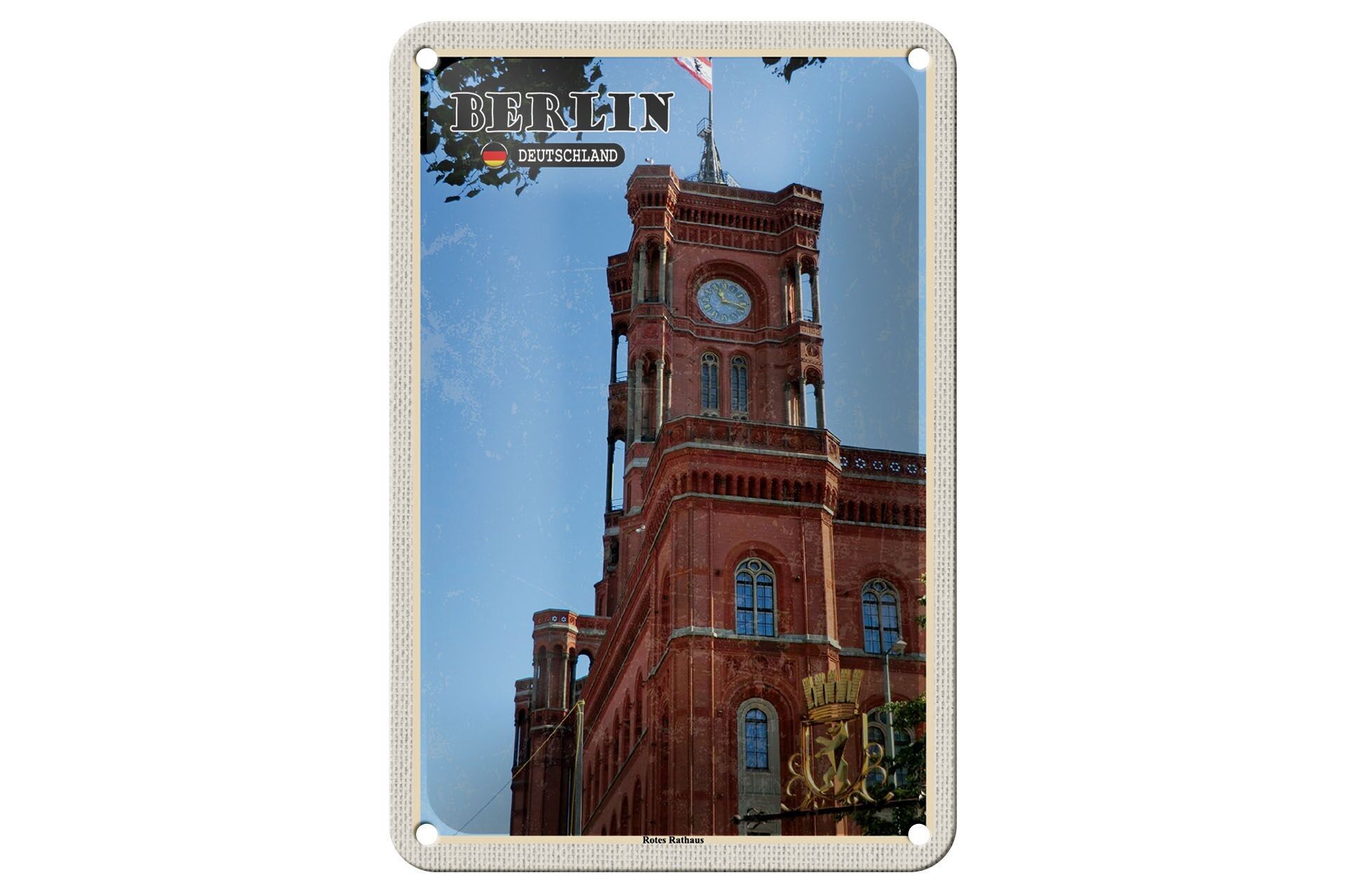 Targa in metallo città Berlino municipio rosso capitale 12x18 cm