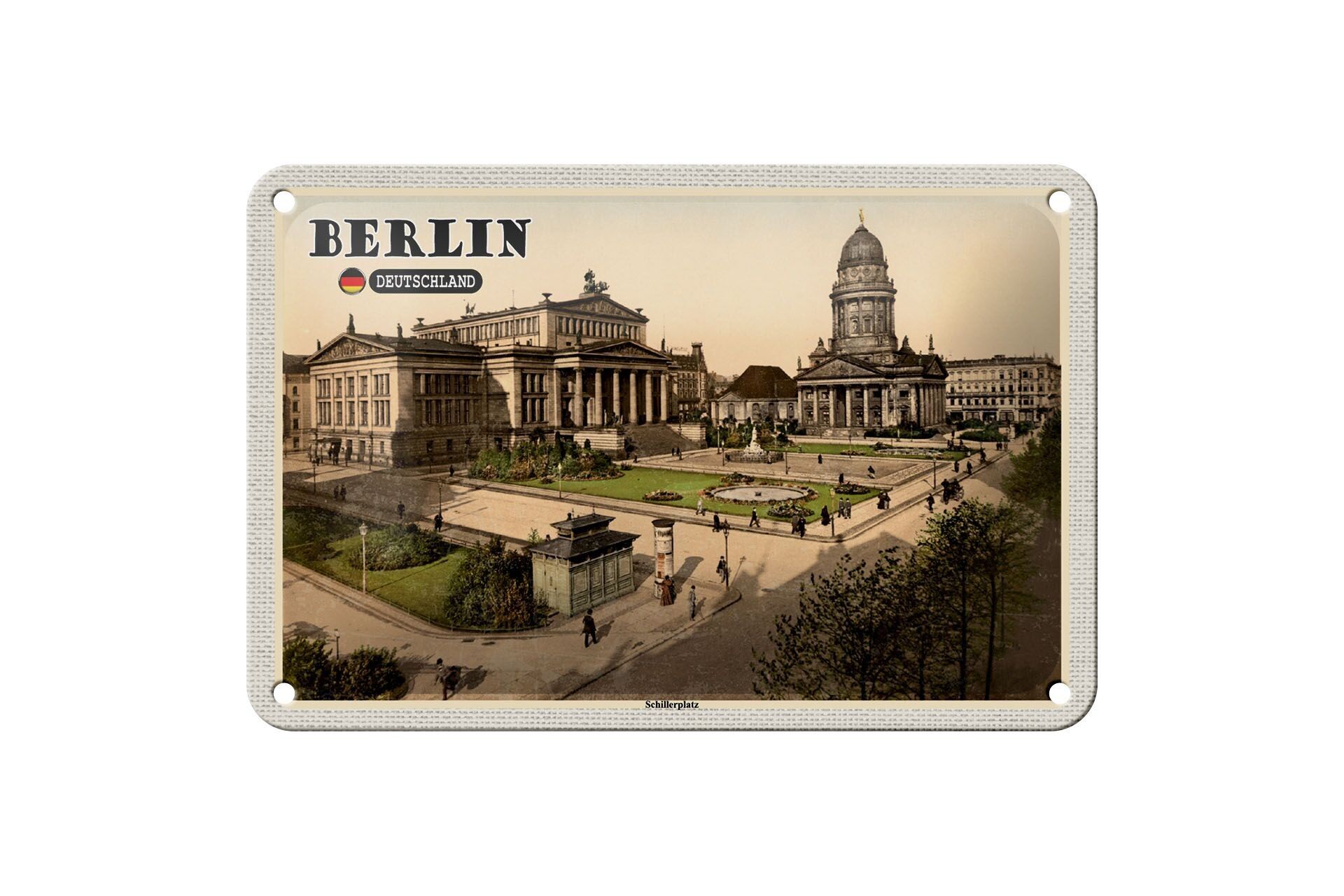 Cartel de chapa con ciudades, Berlín, Schillerplatz, arquitectura, 18x12cm