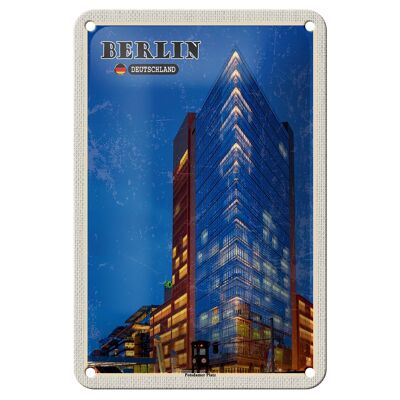 Cartel de chapa con ciudades, Berlín, Potsdam, edificios, noche, 12x18cm