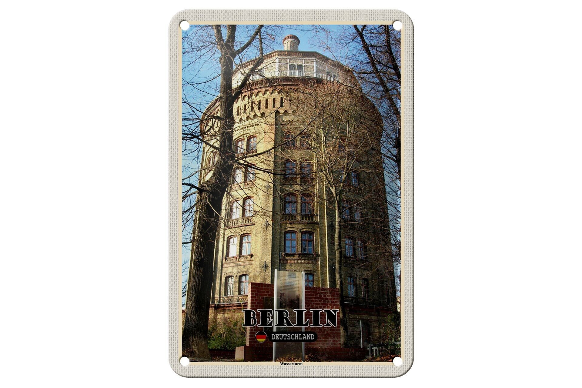 Cartel de chapa con decoración de ciudades, torre de agua de Berlín, Alemania, 12x18cm