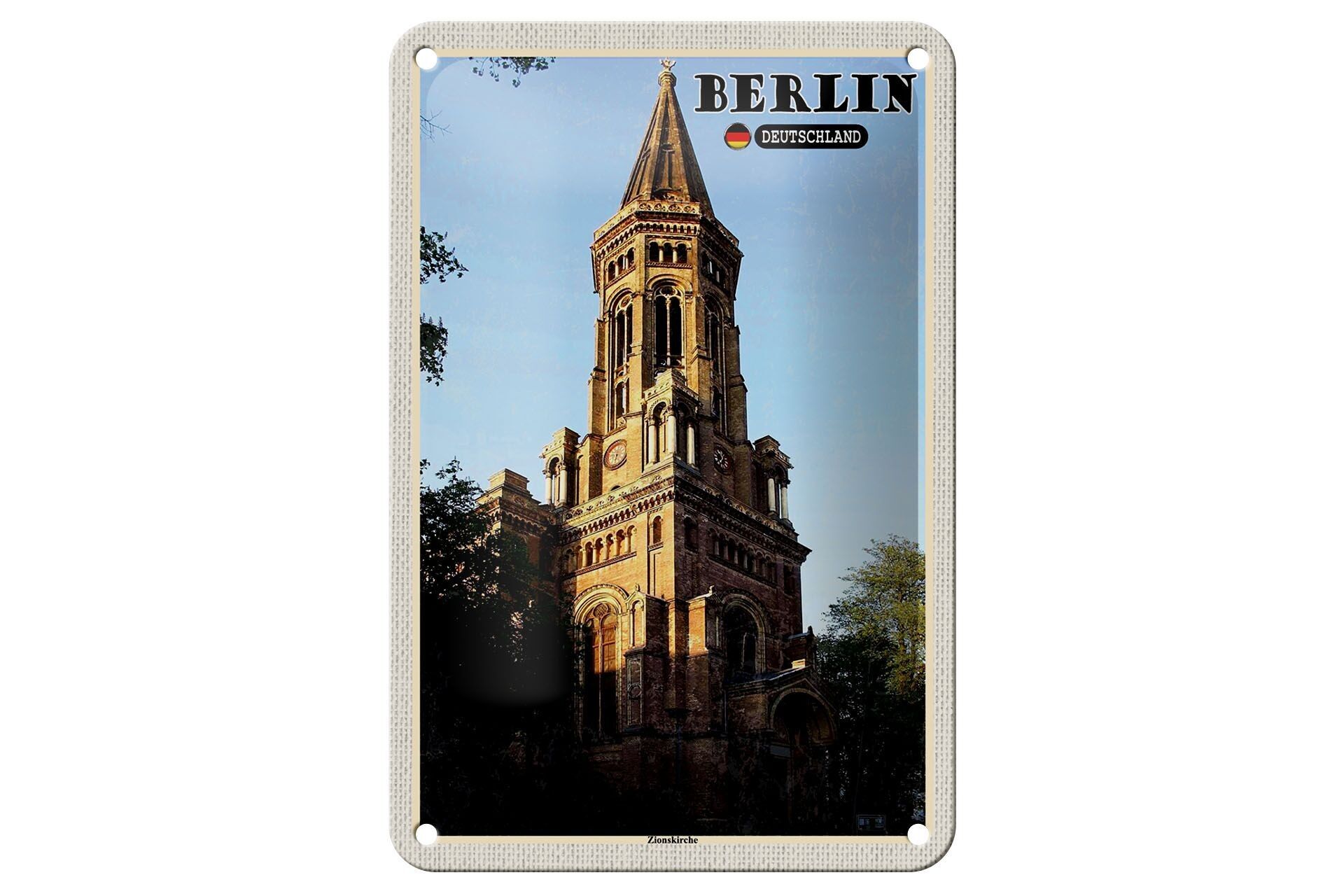 Cartel de chapa con ciudades, Berlín, Alemania, Zionskirche, 12x18cm