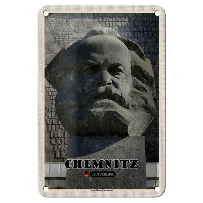 Targa in metallo città Chemnitz Karl Marx Monumento decorazione 12x18 cm