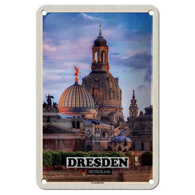 Cartel de chapa con ciudades Dresde, Alemania, Frauenkirche, 12x18cm