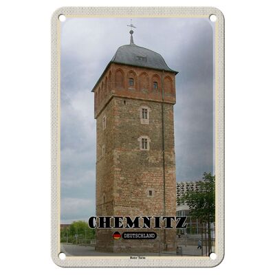 Cartel de chapa con ciudades Chemnitz, Alemania, Torre Roja, señal de 12x18cm
