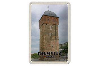 Signe en étain villes Chemnitz allemagne tour rouge 12x18cm 1