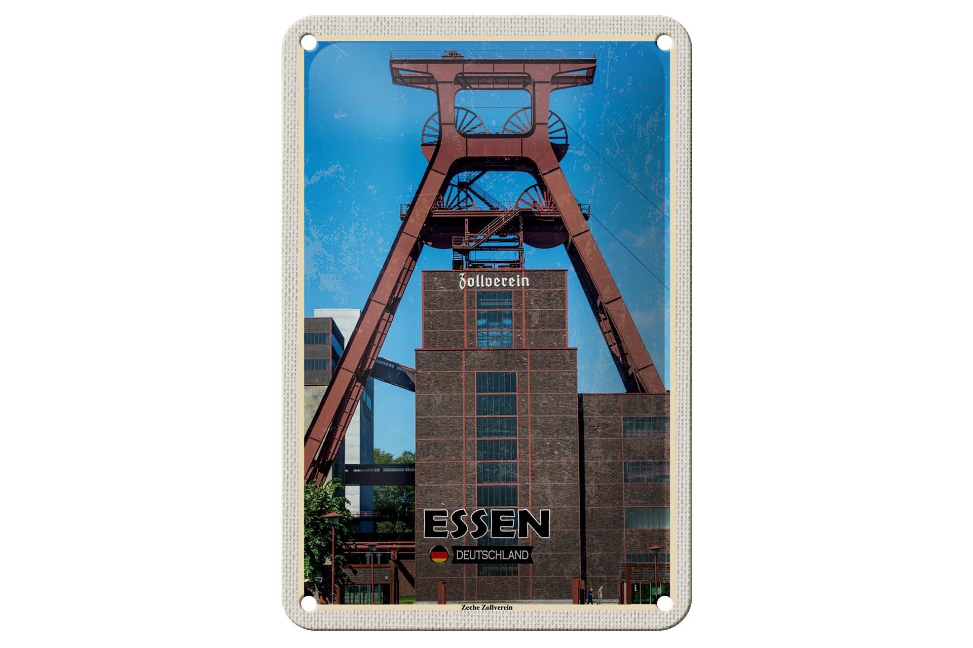 Cartel de chapa con ciudades Essen, Alemania, Zeche Zollverein, 12x18cm