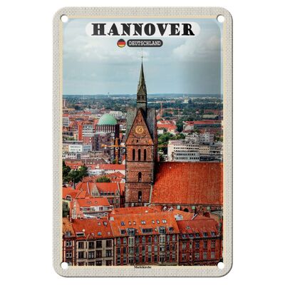 Cartel de chapa con decoración de ciudades, Hannover, mercado, iglesia, casco antiguo, 12x18cm