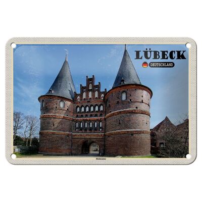 Cartel de chapa Ciudades Lübeck Alemania Holstentor 18x12cm Decoración