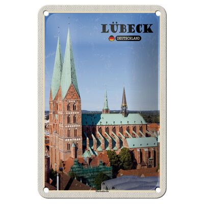 Cartel de chapa con ciudades de Lübeck, Alemania, iglesia de Santa María, cartel de 12x18cm