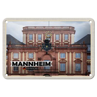 Cartel de chapa con ciudades Mannheim, Alemania, castillo barroco, 18x12cm