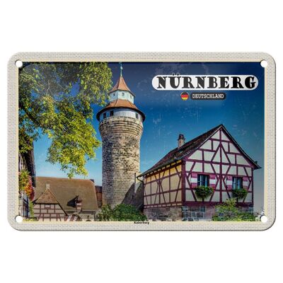 Cartel de chapa con ciudades, arquitectura de Núremberg, Kaiserburg, 18x12cm
