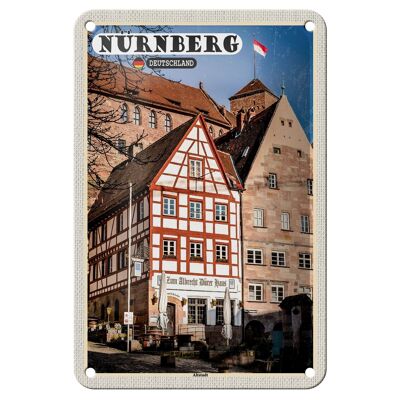Cartel de chapa con decoración de ciudades, casco antiguo de Nuremberg, Alemania, 12x18cm