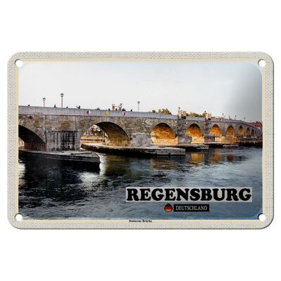 Blechschild Städte Regensburg Steinerne Brücke Fluss 18x12cm Schild