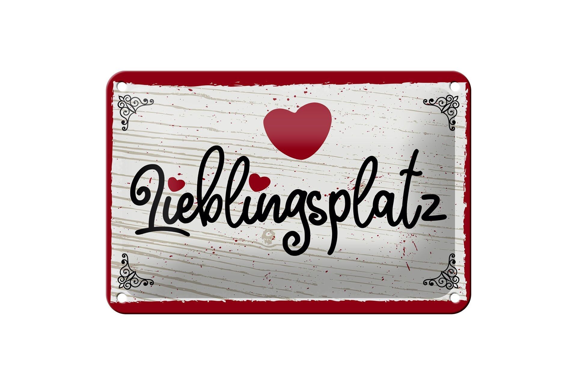 Targa in metallo con scritta "Posto preferito" 18x12 cm, decorazione rossa a forma di cuore