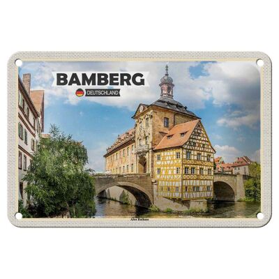Targa in metallo Città Bamberg Vecchio Municipio Decorazione fluviale 18x12 cm