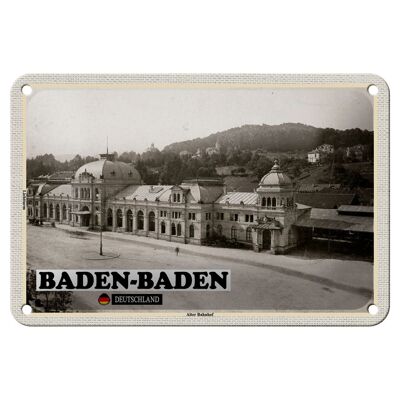 Cartel de chapa con decoración de antigua estación de tren de Baden-Baden, cartel de 18x12cm
