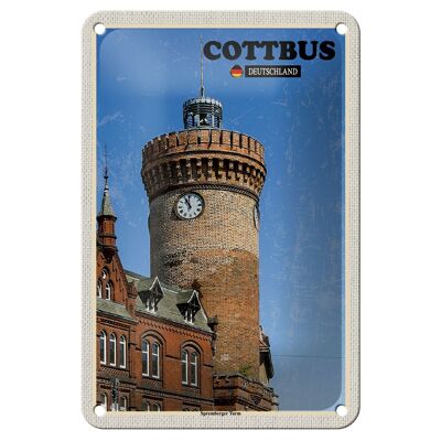 Cartel de chapa con decoración de torre de Cottbus Spremberger, cartel de 12x18cm