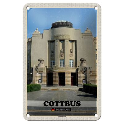 Cartel de chapa con arquitectura del teatro estatal de Cottbus, cartel de 12x18cm