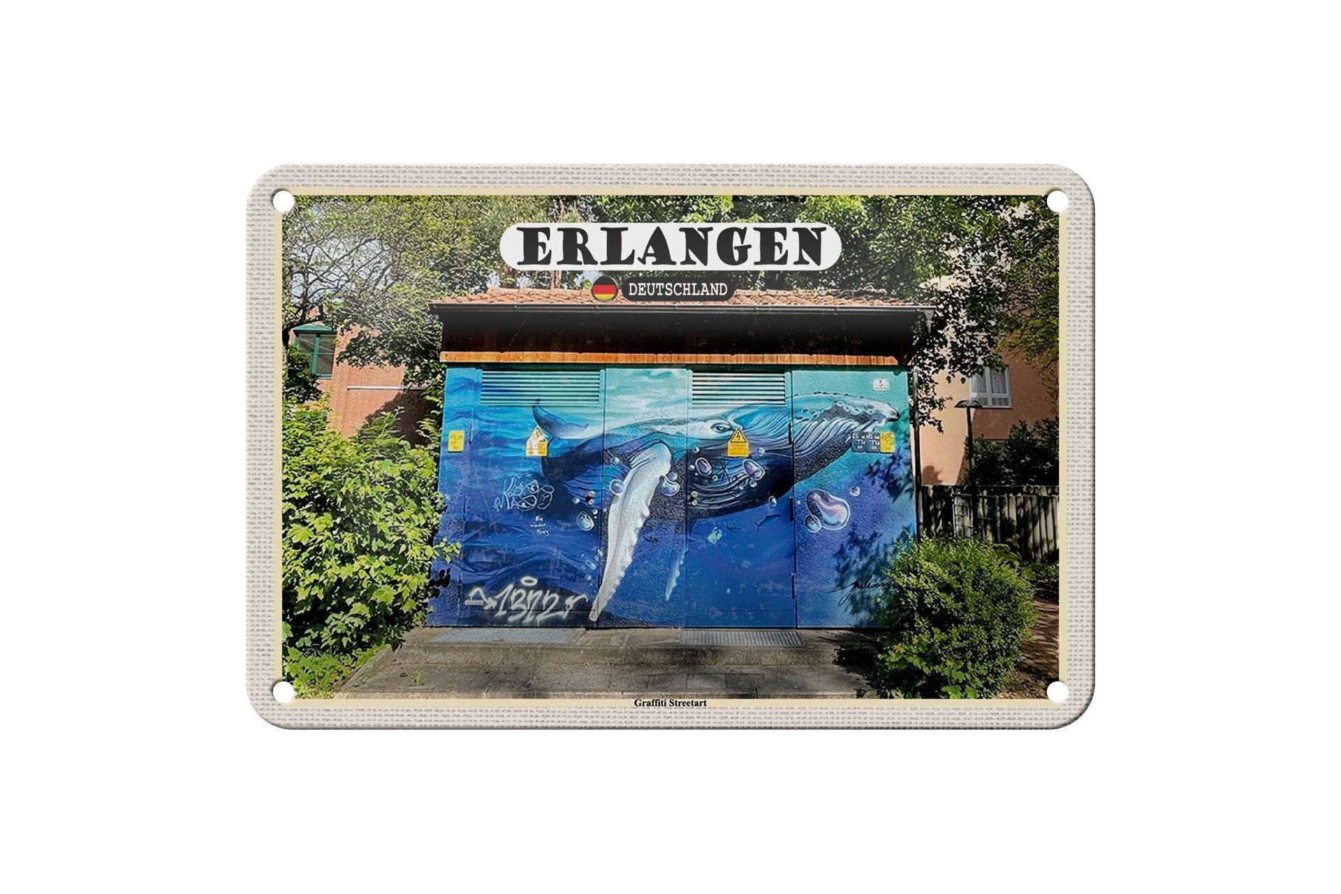 Targa in metallo Cities Erlagen Graffiti Street Art Decorazione 18x12 cm