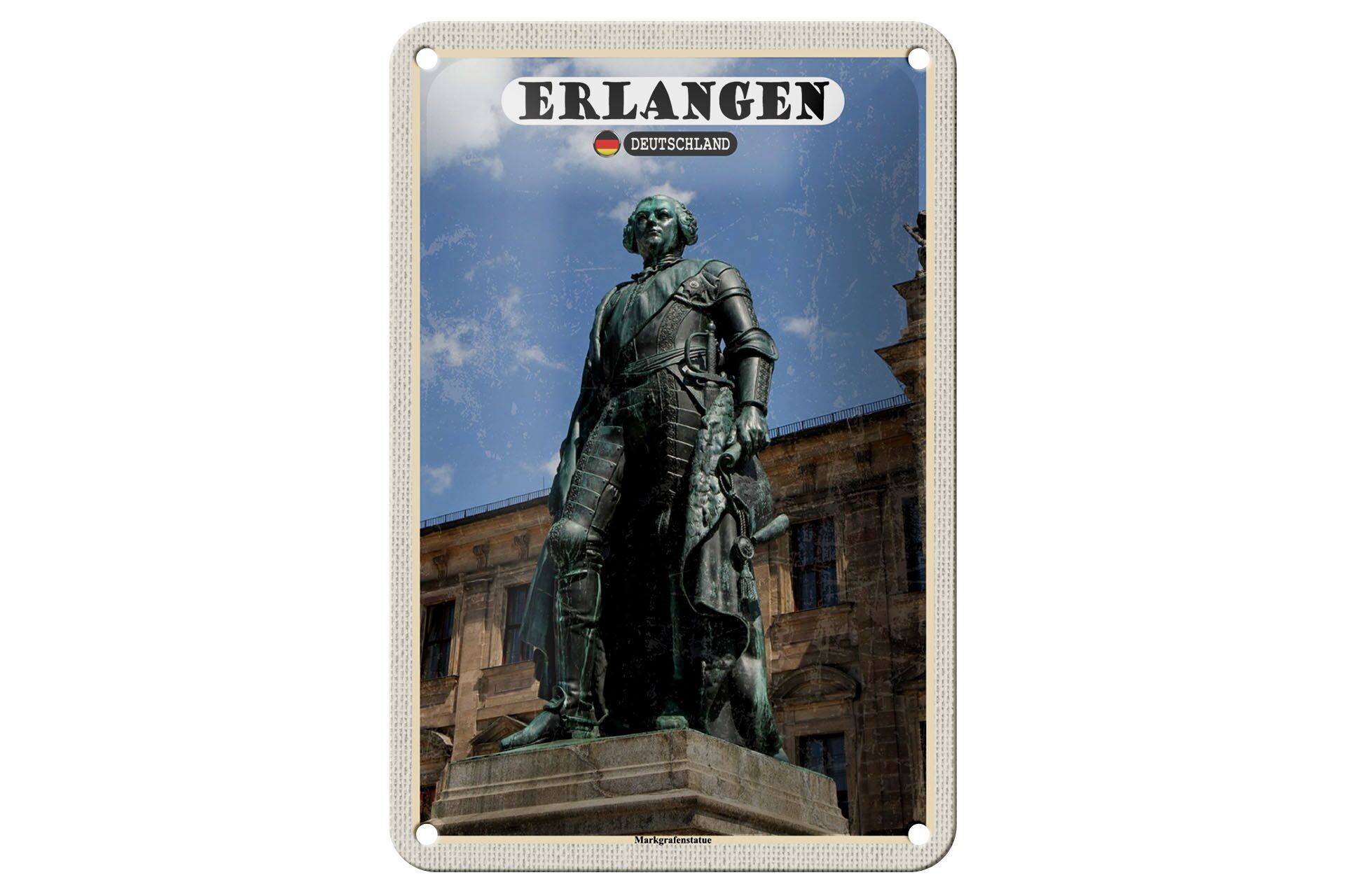 Targa in metallo Città Erlangen Margrave Statua Decorazione 12x18 cm Targa
