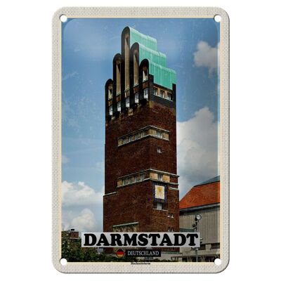 Cartel de chapa ciudades Darmstadt torre de bodas arquitectura 12x18cm signo