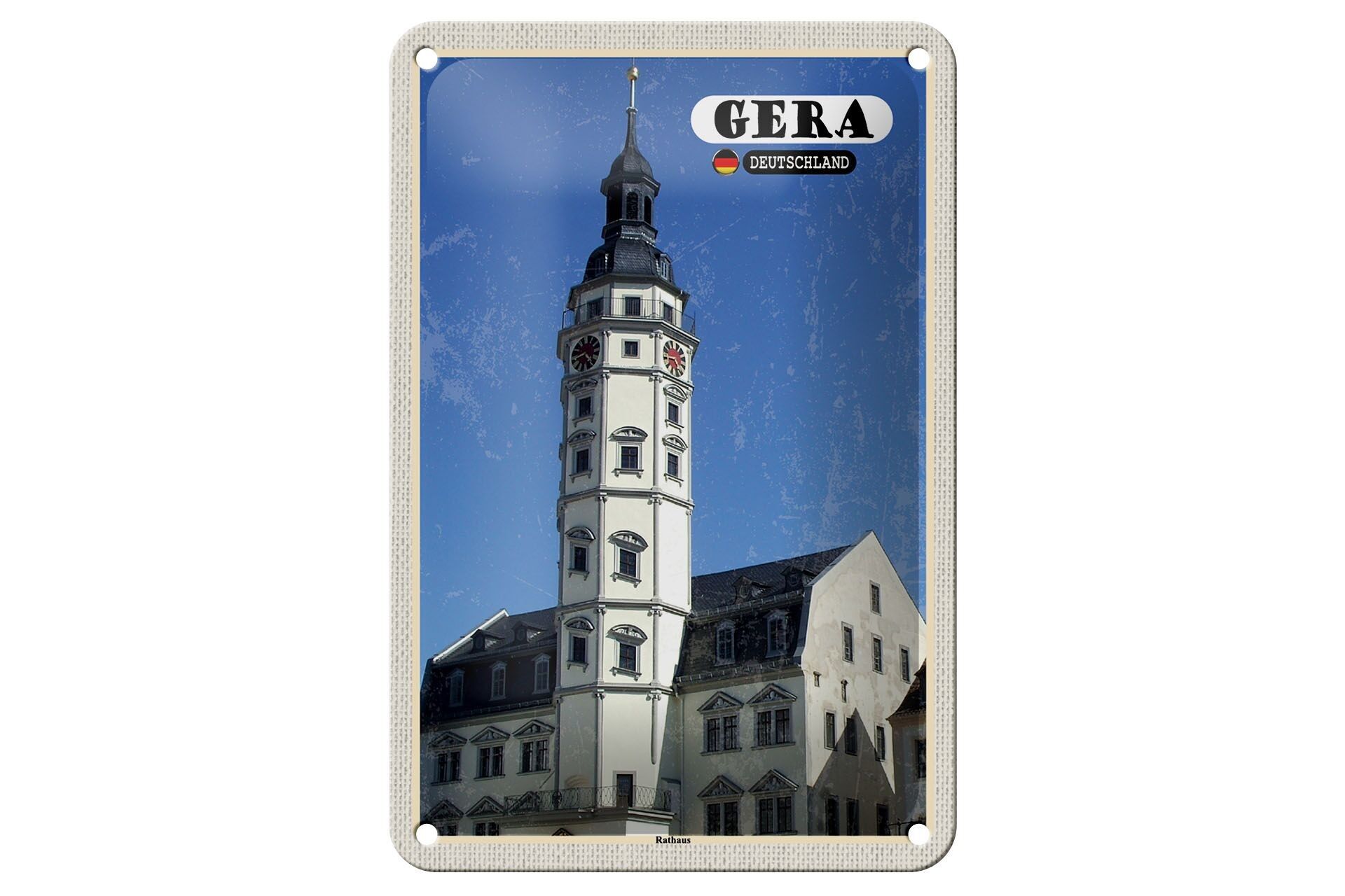 Targa in metallo Città Gera Municipio Città Vecchia Architettura 12x18 cm Targa