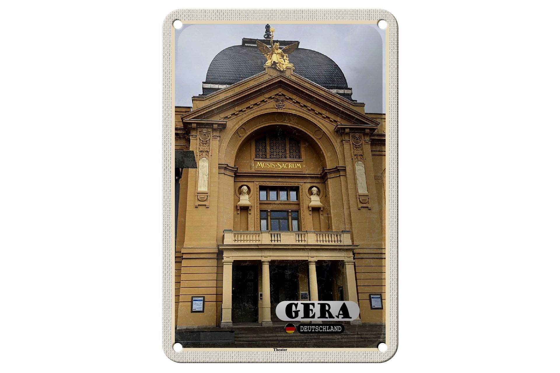 Cartel de chapa con decoración de teatro de Gera, cartel medieval de 12x18cm