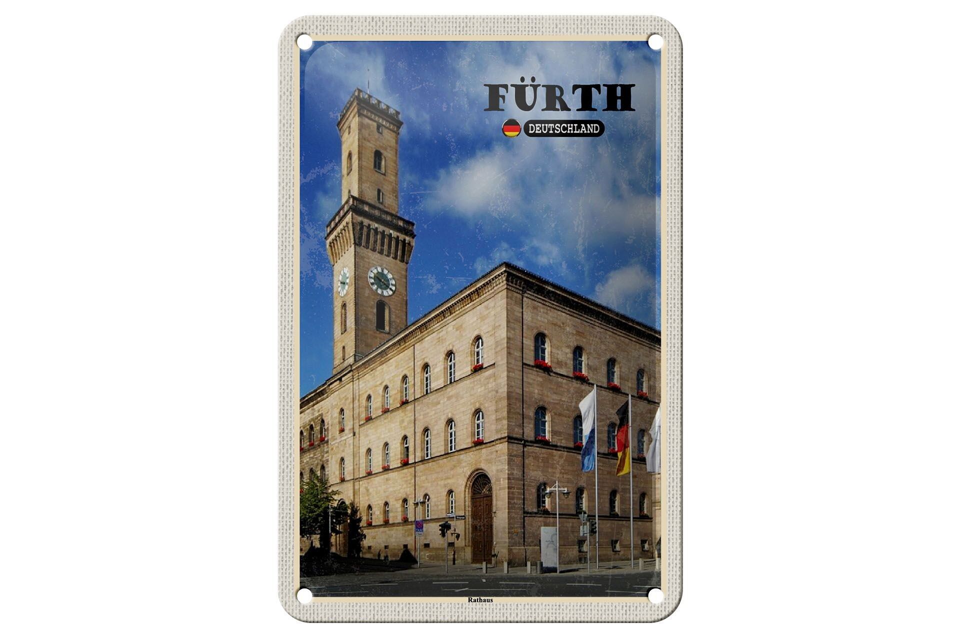 Targa in metallo Città Fürth Municipio Centro storico Bandiere 12x18 cm Targa