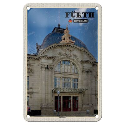 Signe en étain villes Fürth, architecture du théâtre de la ville, signe 12x18cm