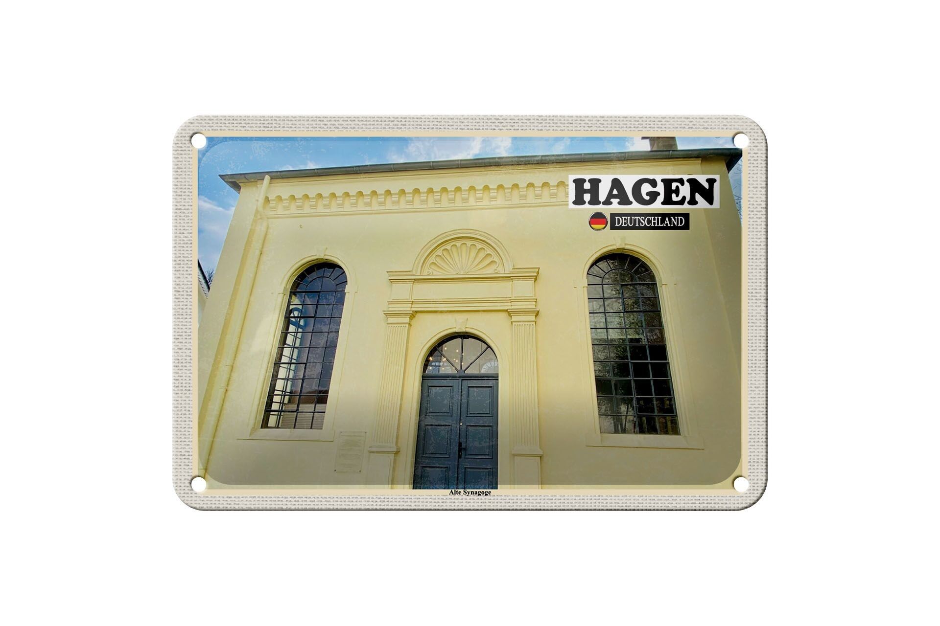Targa in metallo Cities Hage Old Synagogue Architecture 18x12 cm