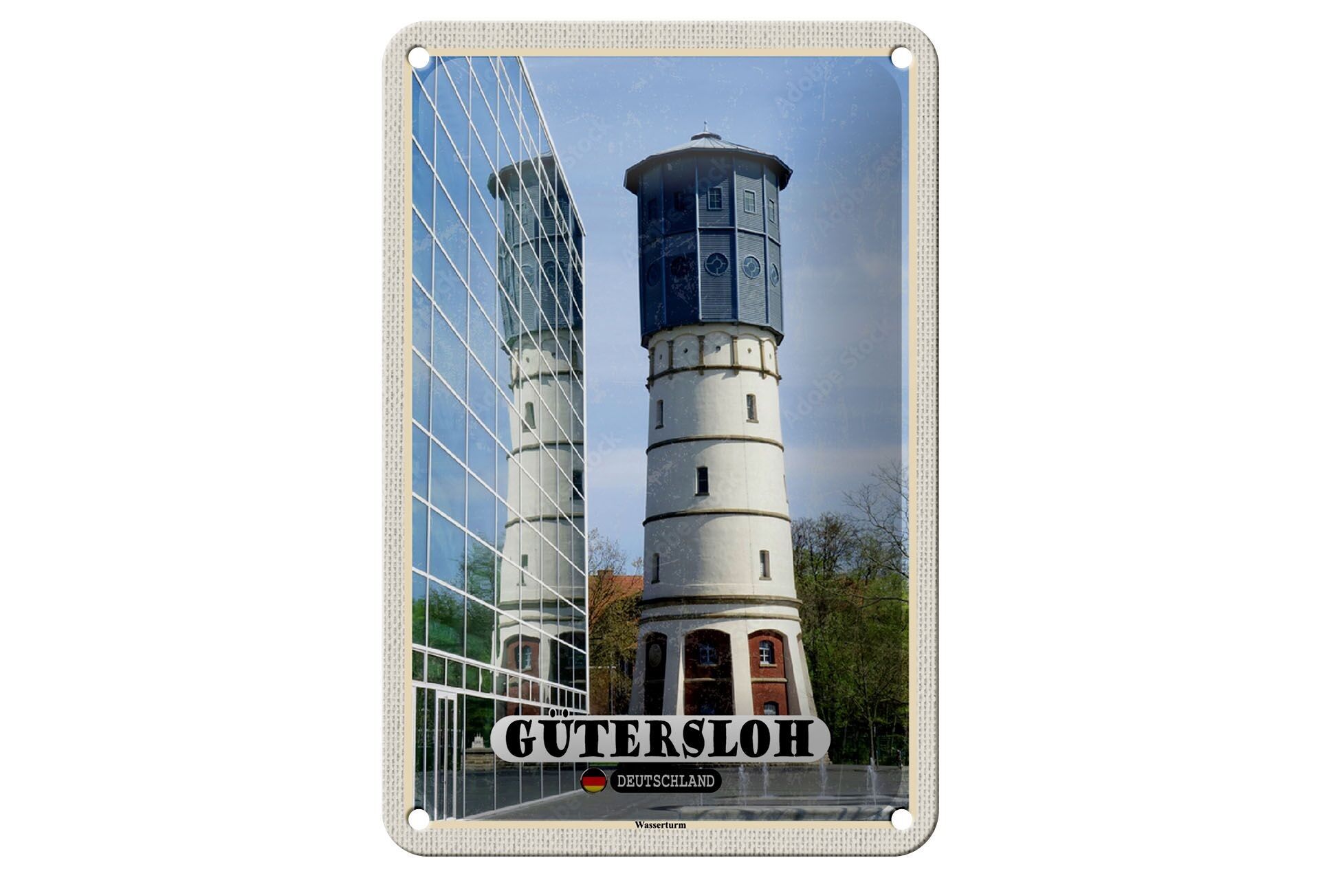 Targa in metallo città Gütersloh decorazione torre dell'acqua 12x18 cm