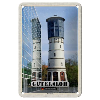 Cartel de chapa ciudades Gütersloh decoración de torre de agua cartel de 12x18cm