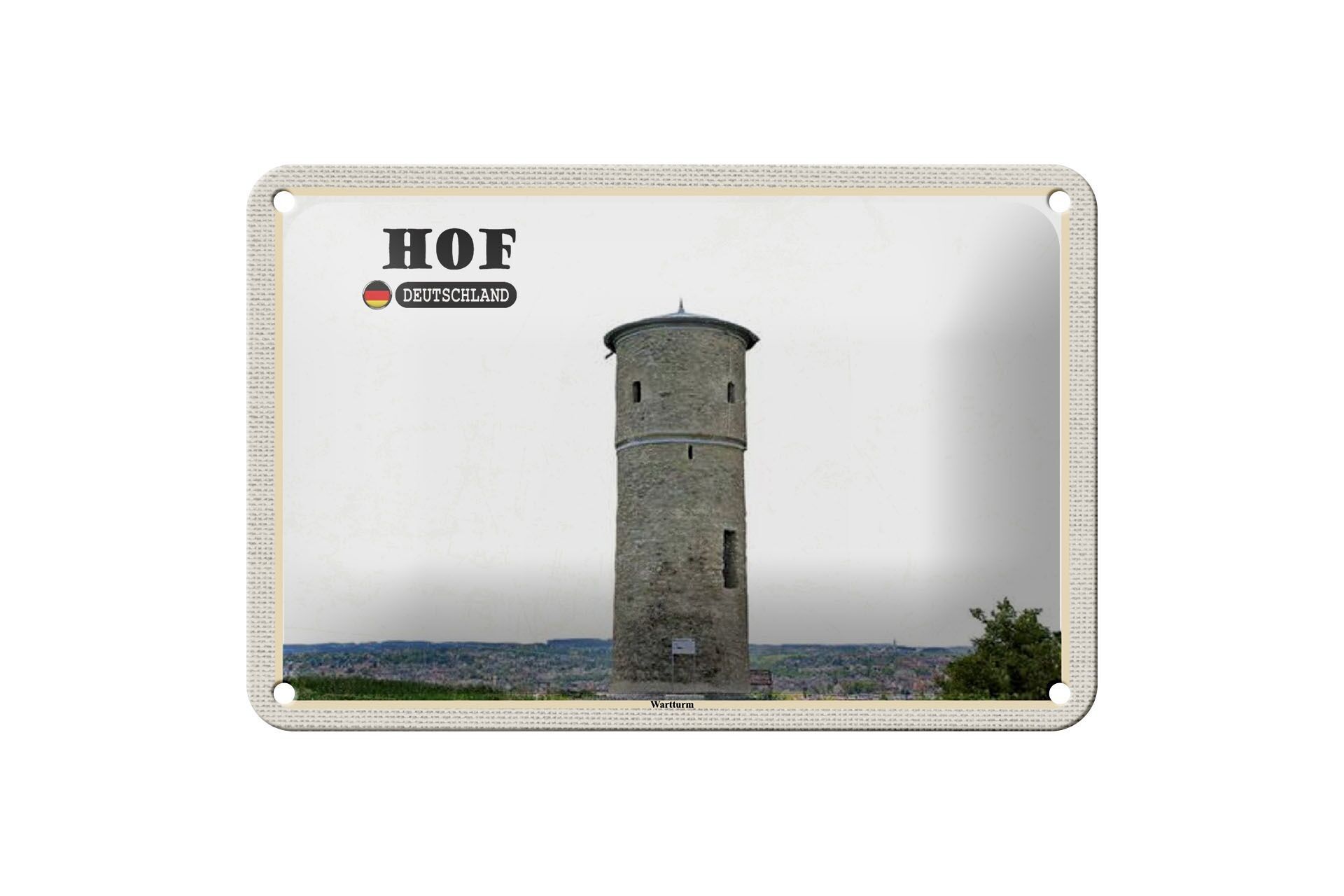 Targa in metallo Città Cortile Torre di guardia Decorazione con vista 18x12 cm