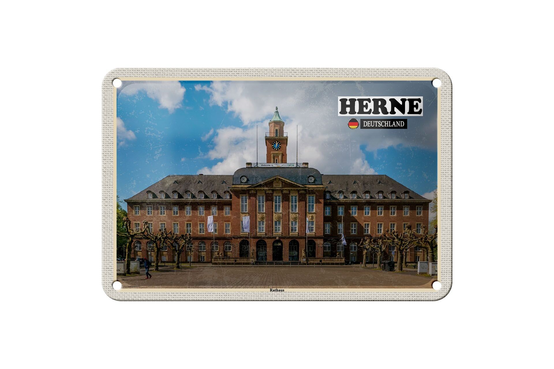 Targa in metallo Città Herne Municipio Architettura Decorazione 18x12 cm