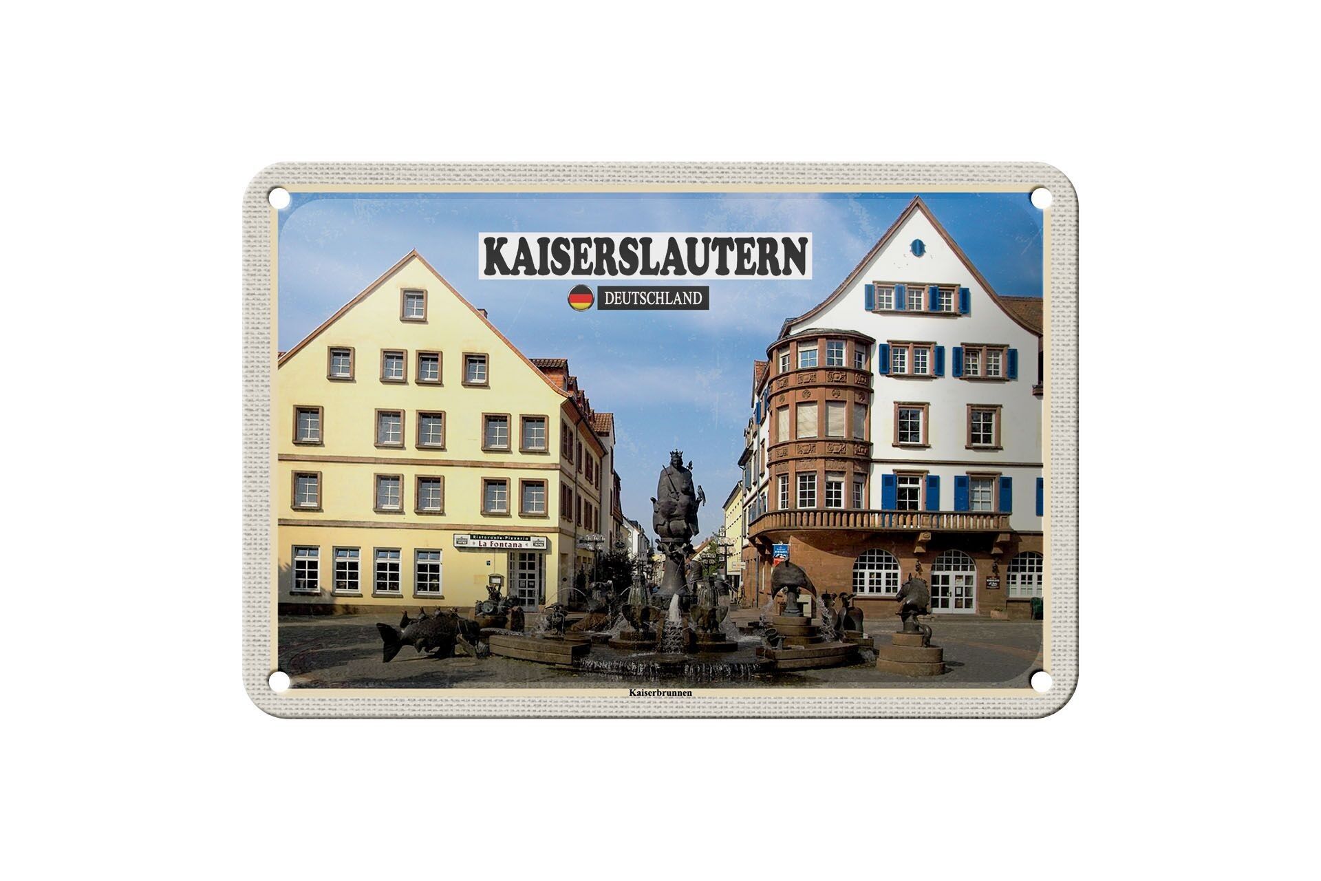 Targa in metallo città Kaiserslautern Kaiserbrunnen decorazione 18x12 cm