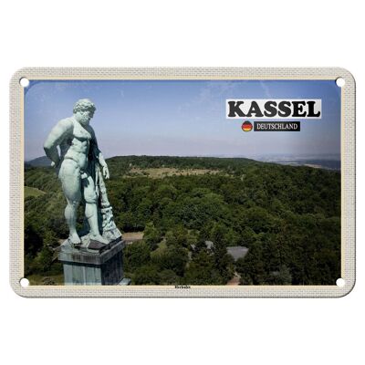 Cartel de chapa con decoración de escultura de Kassel Hércules, cartel de 18x12cm